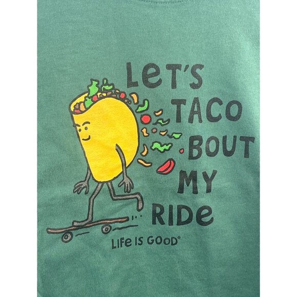 Life Is Good Kids Crusher T-Shirt Medium Lets Taco Bout My Ride Spruce Green Gra - Picture 4 of 6